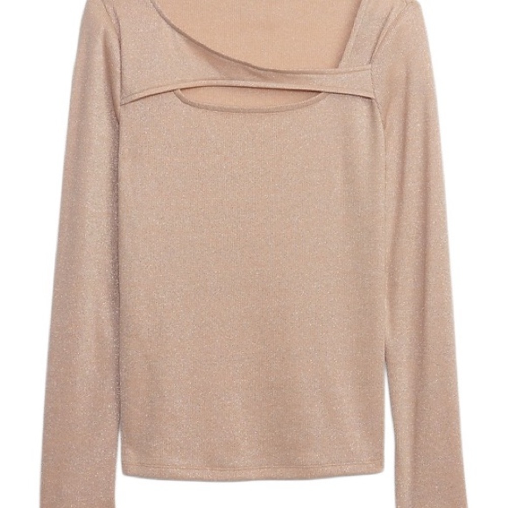 Cut out Long Sleeve Gold Shimmer Knit Top Metallic Sweater Size M GAP